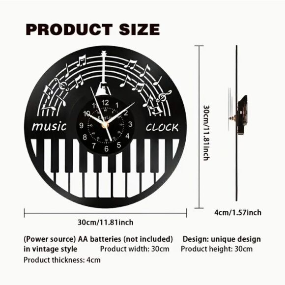 Y2K Retro Laser Cut Vinyl Record Album Wall Clock Eclectic Jazz Music Piano - Picture 2 of 4